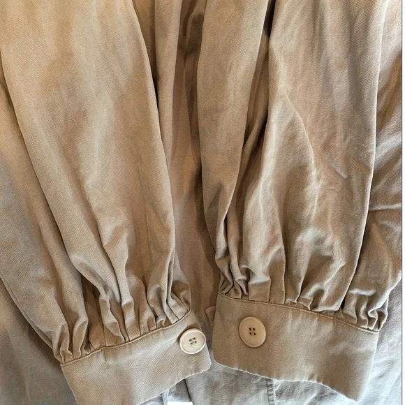 The Hidden Bee Puff Sleeve Cotton Tan Maxi Open Trench Coat Size M - Picture 11 of 13
